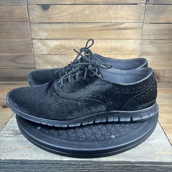 Cole Haan ZeroGrand Womens Size 10.5B Wingtip Oxfords Black Velvet Casual Shoes - Picture 3 of 10